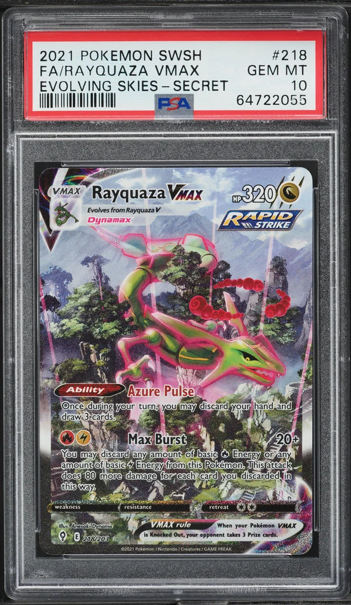 Voorbeeld: Rayquaza VMAX in een PSA 10-slab